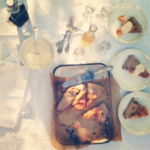 peach galette table setting