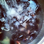 washing mussels