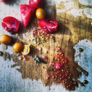 tomatoes on cutting board 