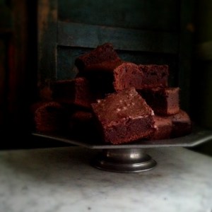 brownies on pewter pedestal